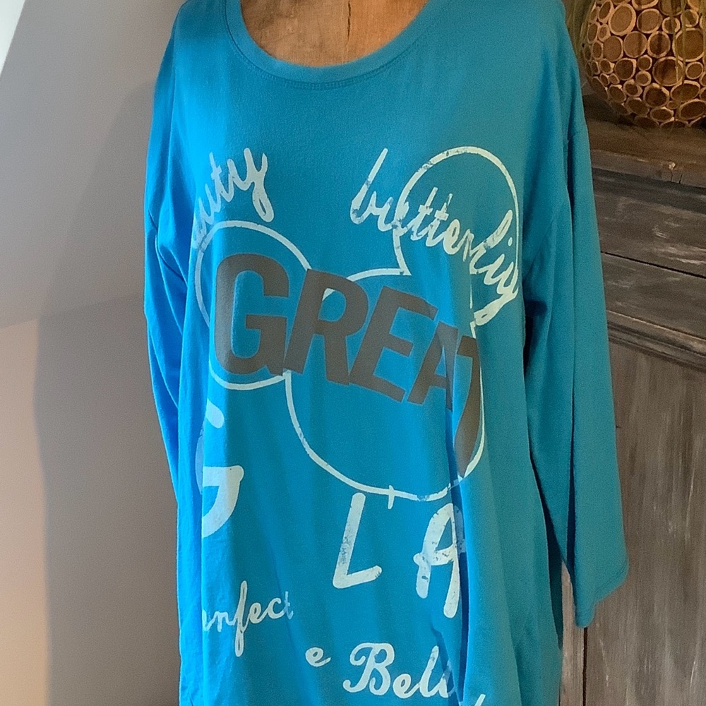 Blue Oversized Graphic 3/4 Sleeve Tee